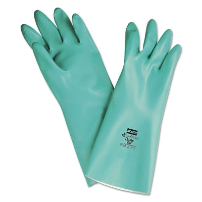 Honeywell North LA132G9 Nitriguard Plus Unsupported Nitrile Glove  Straight  Flocked  9  Green