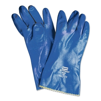 Honeywell North NK80310 Nitri-Knit Supported Nitrile Gloves  Elastic Cuff  Interlock Lined  10  Blue