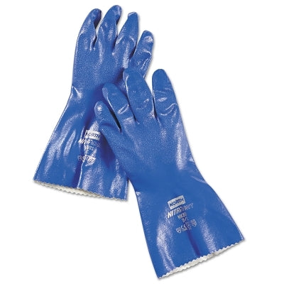 Honeywell North NK8039 Nitri-Knit Supported Nitrile Gloves  Pinked Cuff  Interlock Lined  Size 9  Blue