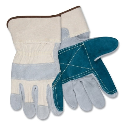 MCR Safety 16012LN Sidekick Select Side Leather Palm Gloves, Cotton Fleece/DuPont Kevlar Thread/Heavy Canvas, Large, Gray/Green/White