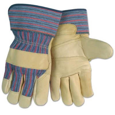 MCR Safety 1931L Grain Leather Palm Gloves  Large  Blue/Red/Black Striped Fabric;Beige Leather