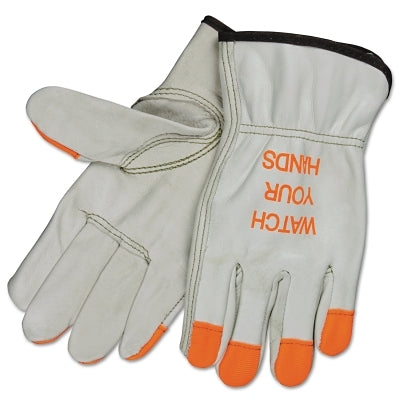 MCR Safety 3213HVIXL Unlined Drivers Gloves, Industrial Grade Cowhide, X-Large, Keystone Thumb, Beige/Hi-Vis Orange