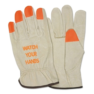 MCR Safety 3413HVIXL "Watch Your Hands" Drivers Gloves, X-Large, Beige/Hi-Vis Orange/Blue