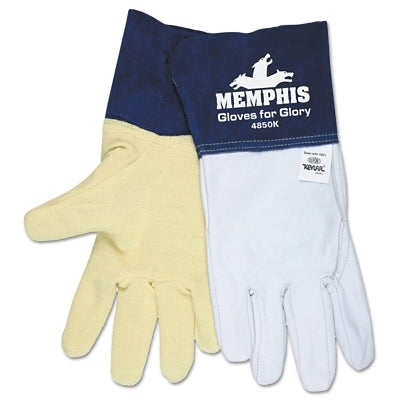 MCR Safety 4850KM Gloves for Glory, Medium, Grain Goatskin/Cowhide, White/Blue