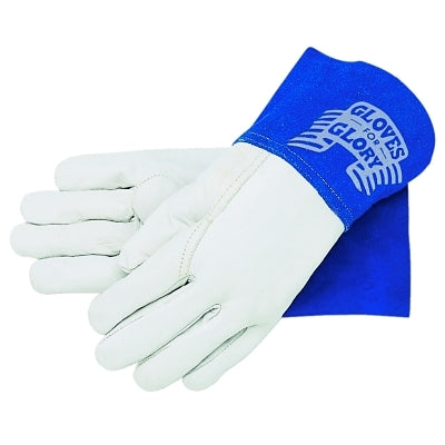 MCR Safety 4850XL Gloves for Glory Premium Top Grain Goatskin Leather Welding Work Gloves, X-Large, Blue/White,  4.5 in cuff