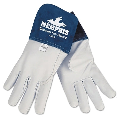MCR Safety 4850M Gloves for Glory Premium Top Grain Goatskin Leather Welding Work Gloves, Medium, Blue/White,  4.5 in cuff