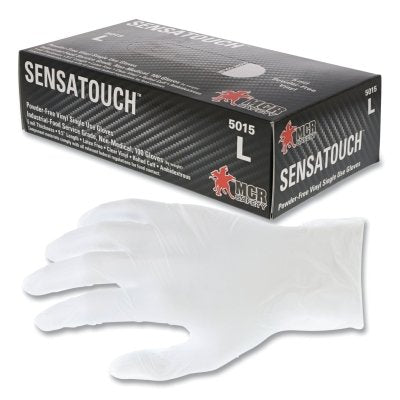 MCR Safety 5015L SENSAGUARD Powder-Free Vinyl Disposable Gloves  5 mil  Large  Clear