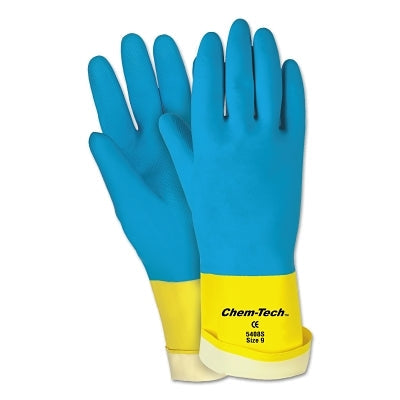 MCR Safety 5408S Chem-Tech Neoprene over Latex Gloves  Smooth  Medium  Blue/Yellow