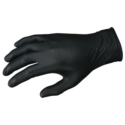 MCR Safety 6016BL NitriShield with Grippaz Technology Nitrile Glove, Rolled Cuff, Unlined, Large, Black, 6 mil