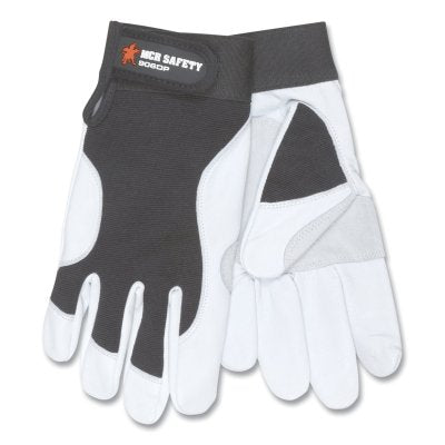 MCR Safety 906DPM 906DP Leather Palm Mechanics Gloves, Goatskin, Cowhide Palm, Medium, White/Black/Gray