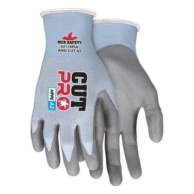 MCR Safety 92718PUXS CutPro 92718PU 18-ga HyperMax PU Coated Gloves, X-Small, Gray/Light Blue