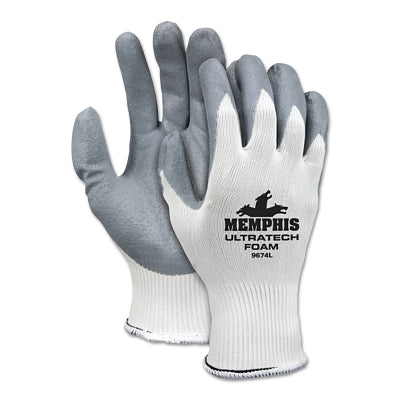 MCR Safety 9674L Foam Nitrile Coated Gloves, Large, Gray/White