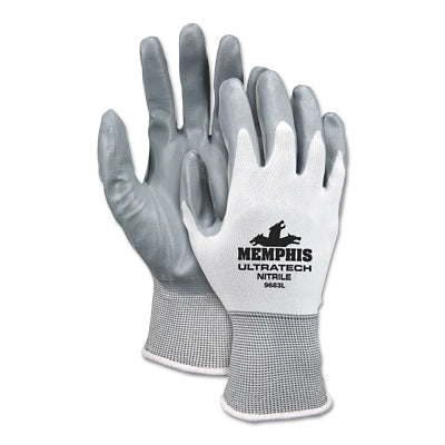 MCR Safety 9683S Ultra Tech Nitrile Coated Gloves  Small  Gray/White