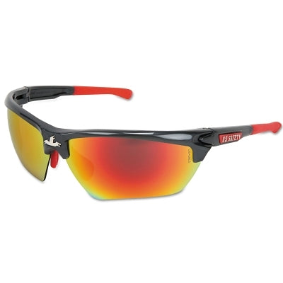 MCR Safety DM131RZ Dominator DM3 Safety Glasses  Polycarbonate Polarized Fire Mirror Lens  Duramass  Gun Metal Polycarbonate/Red TPR