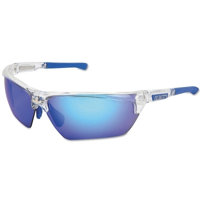 MCR Safety DM1328BZ Dominator DM3 Safety Glasses  Polycarbonate Polarized Blue Diamond Mirror Lens  Duramass  Clear Polycarbonate/Blue TPR
