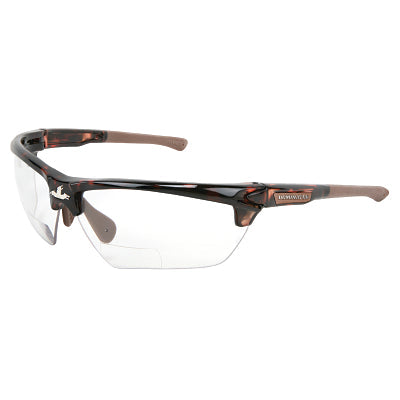 MCR Safety DM13H20PF Dominator DM3 Safety Glasses, Polycarbonate Clear Lens, MAX6, Tortoiseshell Polycarbonate/Brown TPR, 2.0 Diopter