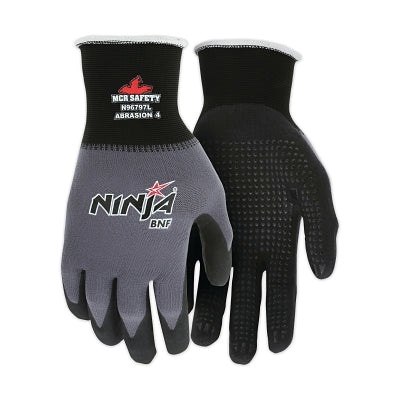 MCR Safety N96797L Ninja N96797 15-ga Nylon/Spandex BNF with Dotted NFT Coated Gloves, Large, Black/Gray