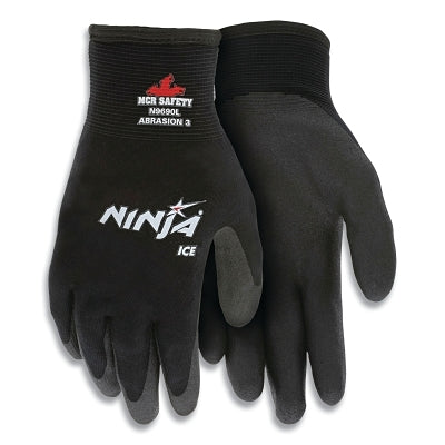 MCR Safety N9690S Ninja Ice HPT Palm/Fingertip Coated Insulated Work Gloves  Small  Black