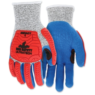 MCR Safety UT1951L UT1951 UltraTech A/4/Impact Level 1 Mechanics Knit Glove, Large, Salt/Pepper, Red/Blue