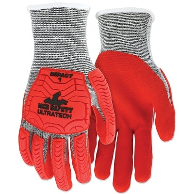 MCR Safety UT1954XL UT1954 UltraTech A5/Impact Level 1 Mechanics Knit Glove, X-Large, Salt/Pepper; Red