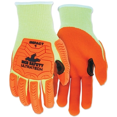 MCR Safety UT1955M UT1955 UltraTech A5/Impact Level 1 Mechanics Knit Glove, Medium, Hi-Viz Lime; Orange