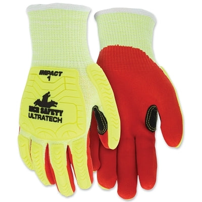 MCR Safety UT1956XXL UT1956 UltraTech A5/Impact Level 1 Mechanics Knit Glove, 2X-Large, Hi-Vis Lime/Red