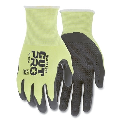 MCR Safety VP92748HVXS CutPro 92748HV 18-ga HyperMax Nitrile-Dotted Coated Gloves, X-Small, Hi-Vis Lime, Vend Pack