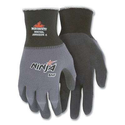 MCR Safety N96790XS Ninja N96790 15-ga Nylon/Spandex BNF with NFT Coated Gloves  X-Small  Black/Gray