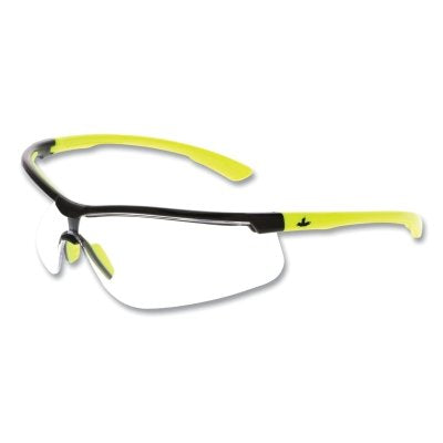 MCR Safety KD720DC Klondike KD7 Series Safety Glasses  Polycarbonate Clear Lens/Black Frame  Hi-Vis Lime Temple  MAX36 Dual Coating