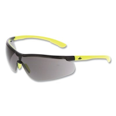 MCR Safety KD722 Klondike KD7 Series Safety Glasses, Polycarbonate Gray Lens/Black Frame, Hi-Vis Lime Temple, Duramass Hard Coat