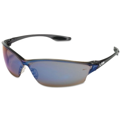 MCR Safety LW218 Law LW2 Series Safety Glasses  Blue Diamond Mirror Lens  TPR Nose Piece and Temple Inserts  Gray Frame