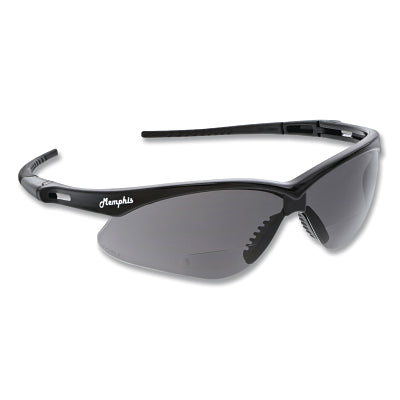 MCR Safety MPH10G Memphis MP1 Safety Glasses, Gray, Polycarbonate Lens, Duramass Scratch Resistant Coating, Black Frame/Temple, 1.0 Diopter