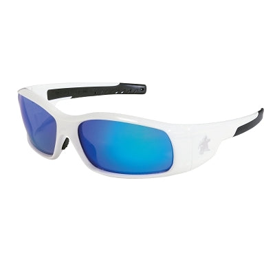 MCR Safety SR128B Swagger SR1 Series Safety Glasses  Blue Diamond Mirror Lens  White Frame