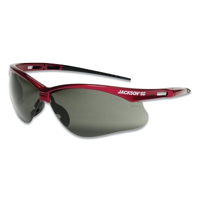 Jackson Safety 50016 SG Series Safety Glasses, Smoke Poly Lens, Hardcoat Anti-Scratch, Red Poly Half-Frame