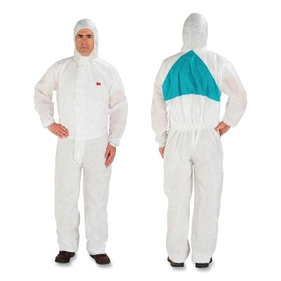 3M 7000089643 Disposable Protective Coverall 4520 Series, 3 Panel Hood, Elastic Waist & Ankle, Knitted Cuff, White w/Green Back Panel, 3XL