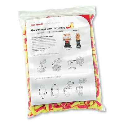 Honeywell Howard Leight  Earplug Dispenser Refill, Foam, Red/Yellow, Corded, Poly Bag