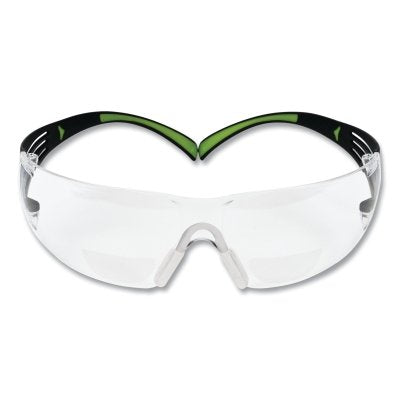 3M 7100115329 SecureFit 400 Series Protective Eyewear, Clear Poly Lens, Anti-Fog/Anti-Scratch, Black/Green Plastic Frame, 2.5 Diopter
