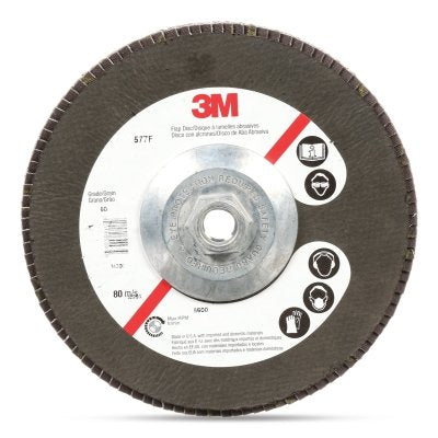 3M 7010327318 Flap Disc 577F, 4-1/2 in dia, 60 grit, 5/8 in-11 arbor, 13300 RPM