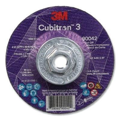 3M 7100313200 Cubitron 3 Cut-Off Wheel, 4-1/2 in dia x 0.09 in Thick x 5/8 in-11 Arbor, 36+ Grit, T27