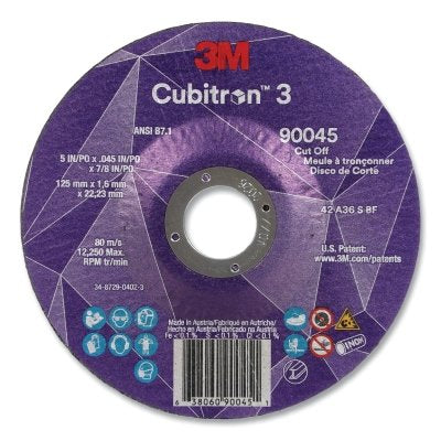 3M 7100304010 Cubitron 3 Cut-Off Wheel, 5 in dia x 0.045 in Thick x 7/8 in Arbor, 36+ Grit, T27