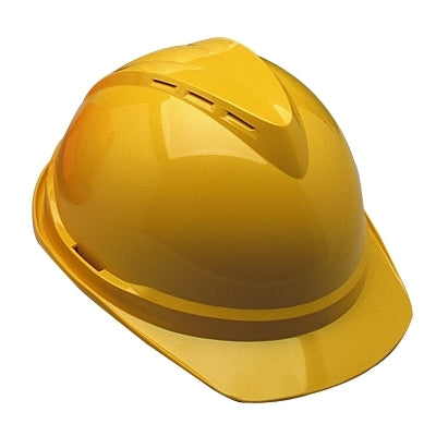 MSA 10034020 V-Gard 500 Protective Caps and Hats  4 Point Fas-Trac  Vented Cap  Yellow