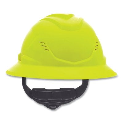 MSA 10236066 V-Gard C1 Hard Hat  Fas-Trac III 4 Point Ratchet  Vented  Hi-Viz Yellow Green