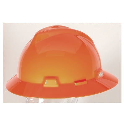 MSA 489360 V-Gard Protective Hat  Staz-On  Full-Brim Hat  Slotted  Hi-Viz Orange