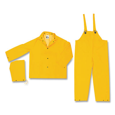 MCR Safety 2003FM 2003F Classic Series 3-Pc Yellow Rain Suit  Jacket w/Detachable Hood  Bib Style Pants  0.35 mm  PVC/Polyester  Medium