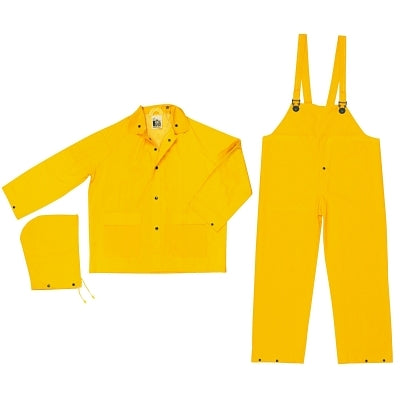 MCR Safety 2003S Three-Piece Rain Suit  Jacket/Hood/Bib Pants  0.35 mm PVC/Poly  Yellow  Small