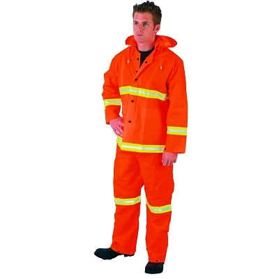 MCR Safety 2013RM Luminator 3-Piece Rain Suit, Lime Stripe, 0.35 mm, PVC/Poly, Orange, Medium