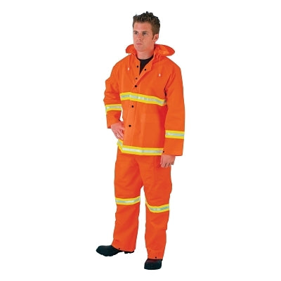 MCR Safety 2013RX2 Luminator 3-Piece Rain Suit, Lime Stripe, 0.35 mm, PVC/Poly, Orange, 2X-Large