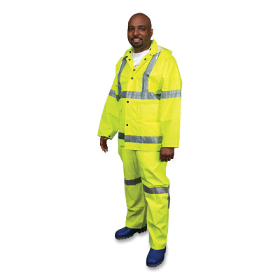 MCR Safety 2083SRL 2083SR Luminator 3-Piece Rain Suit, 0.38 mm, PVC/Poly/PVC, Fluorescent Lime, Large