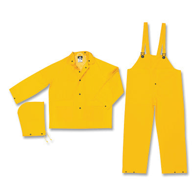 MCR Safety 2303X3 2303 Classic Series 3-Pc Yellow Rain Suit  Jacket w/Detachable Hood  Bib Style Pants  0.32 mm  PVC/Polyester  3X-Large