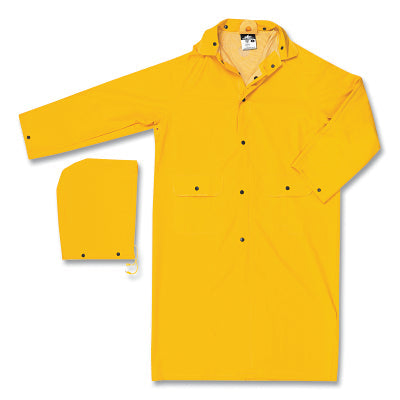 MCR Safety 230CM 230C Classic Series 2-Pc Long Yellow Raincoat  Detachable Hood  0.32 mm  PVC/Polyester  Medium